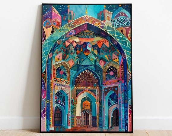 Persian Arch Turkish Monument Painting Living Room Decor Persian Palace Travel Poster Instant Mughal Wall Art