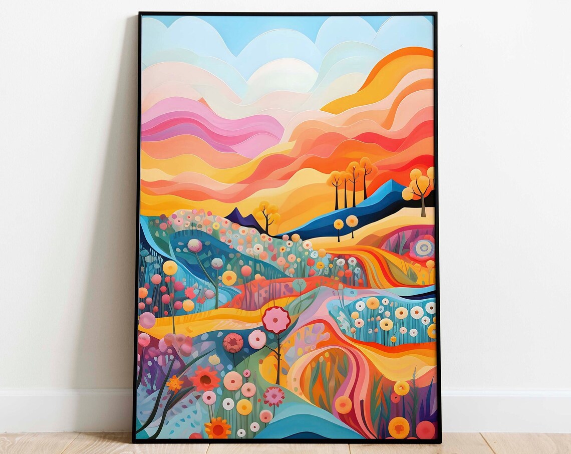Abstract Mountain Artwork, Colorful Landscape Art Print