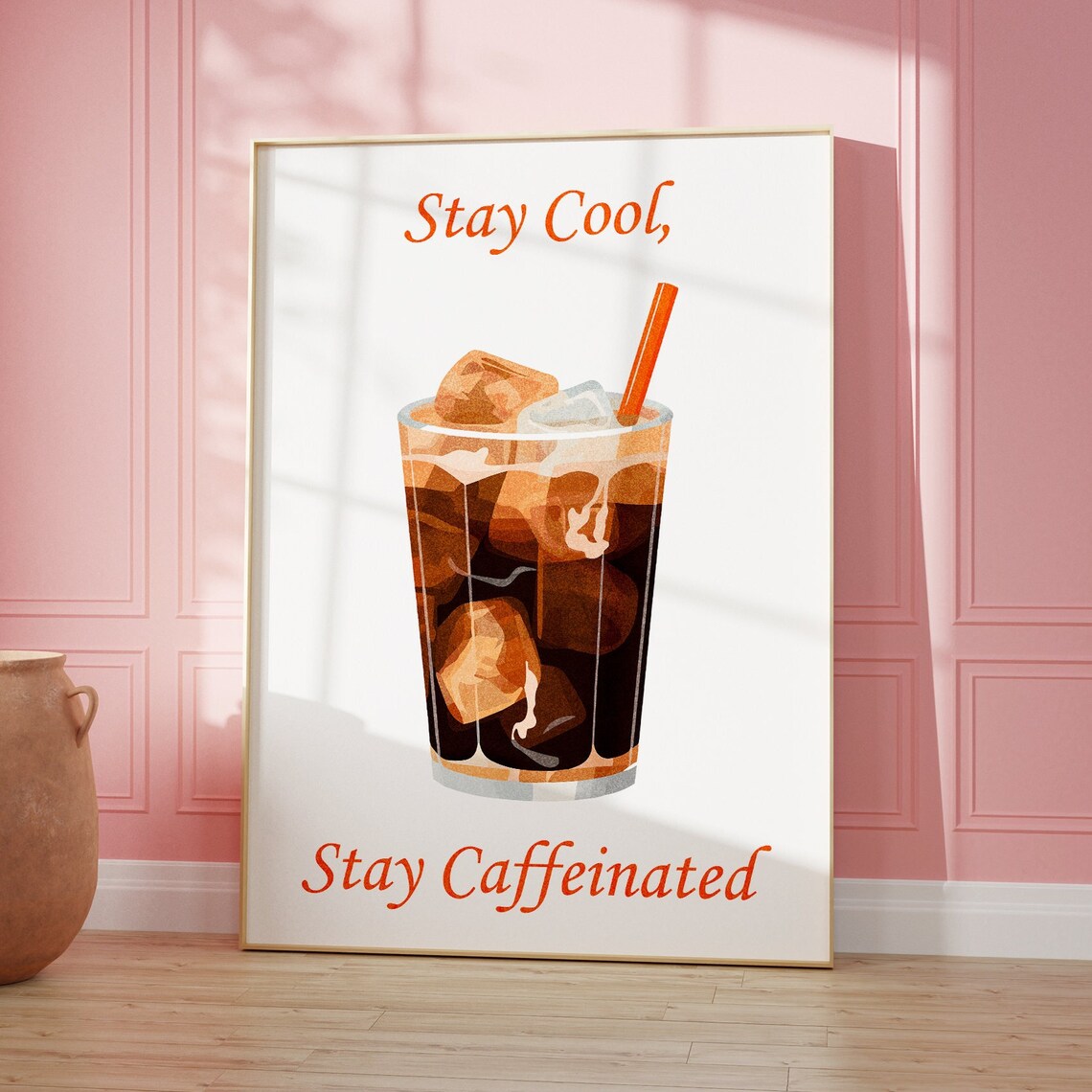 Stay Cool Stay Caffeinated Iced Coffee Retro Kitchen Art Poster - Image 3