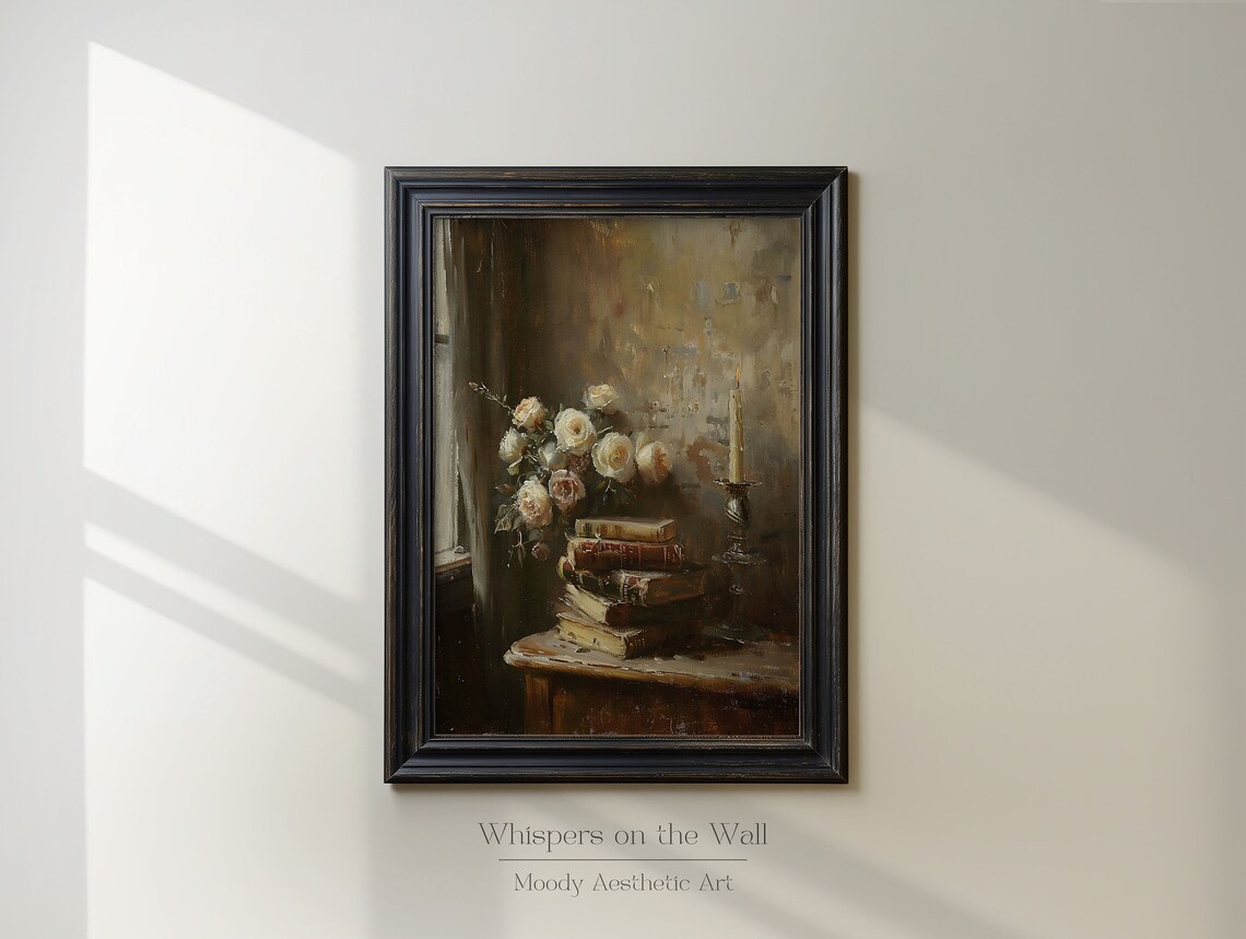 Tbr Pile Book Art Bookish Decor Victorian Painting Book Stack Art Print Light Academia Decor Moody Wall Art - Image 2