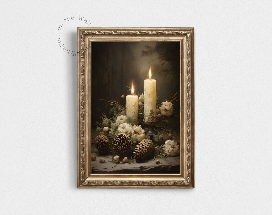 Moody Christmas Pinecone Still Life Art Print - Image 3