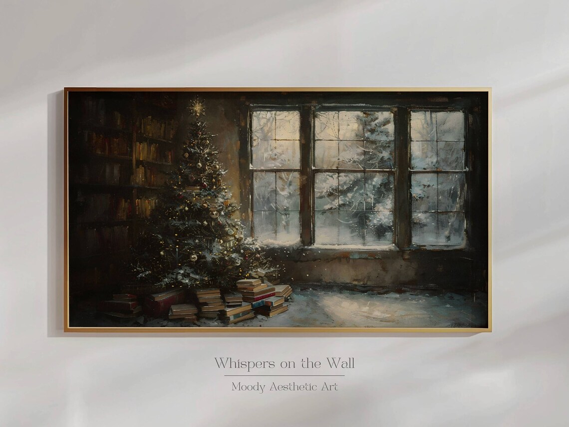 Vintage Christmas Tree Art Print, Moody Winter Decor - Image 3