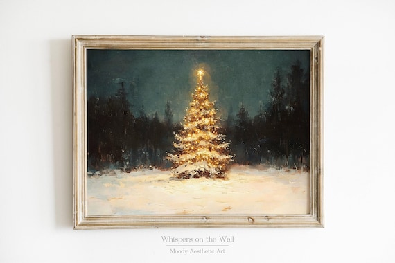 Vintage Christmas Tree Oil-Painting Style Art Print