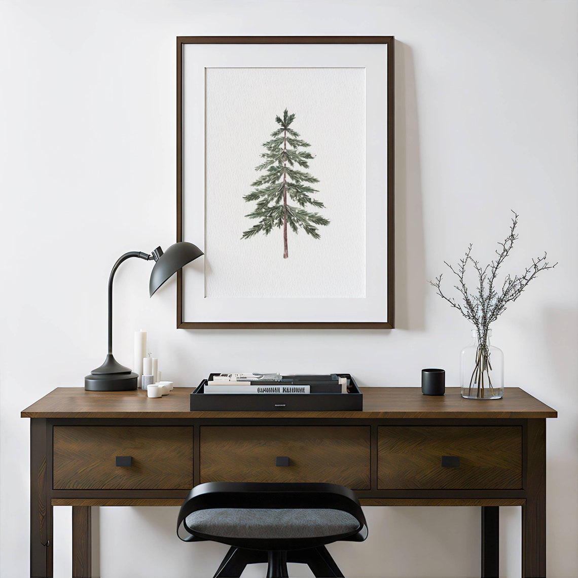Minimalist Pine Tree Watercolor Simple Scandinavian Holiday Poster - Image 2