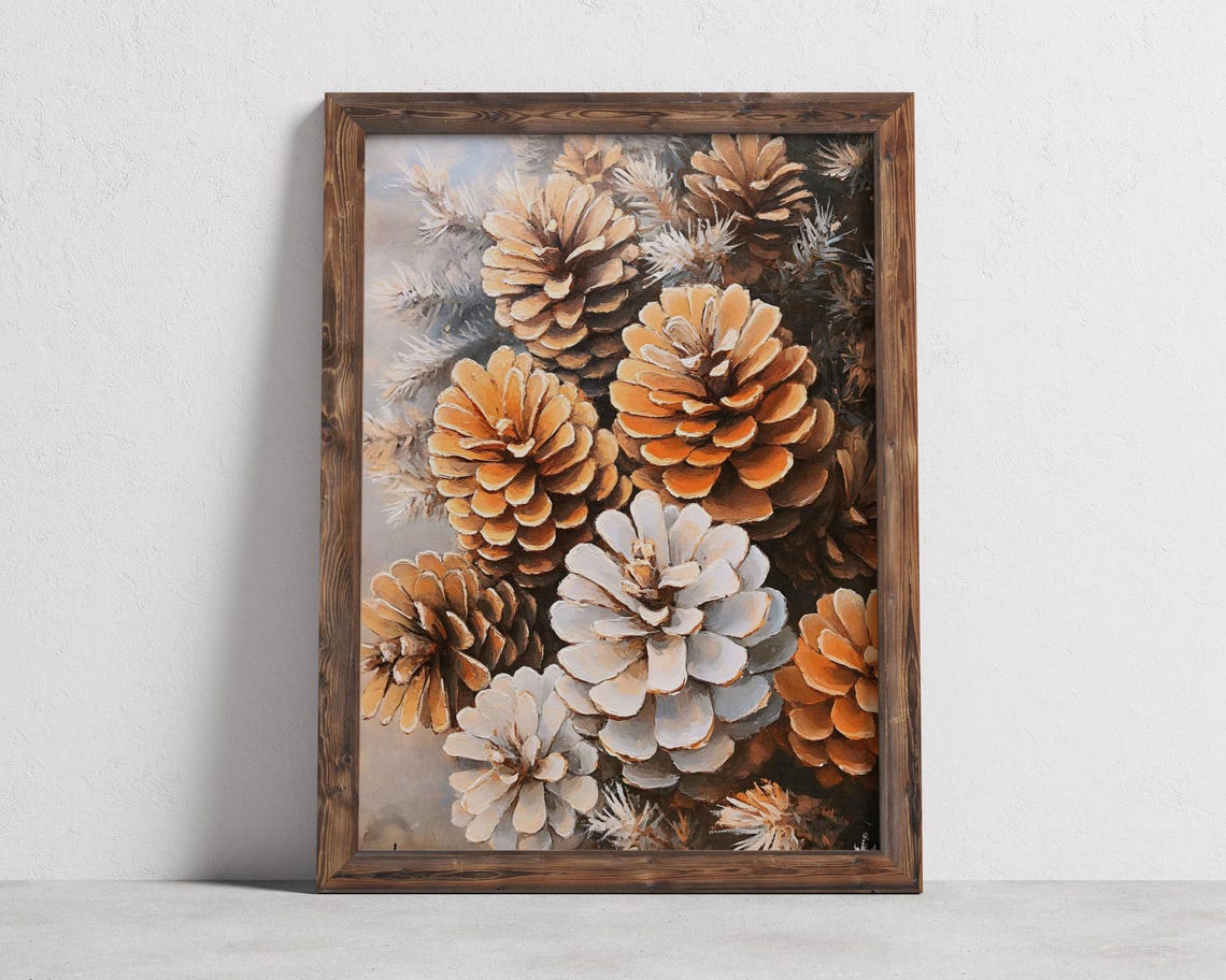 Vintage Pinecones In Snowy Evergreen Boughs Rustic Holiday Poster - Image 3