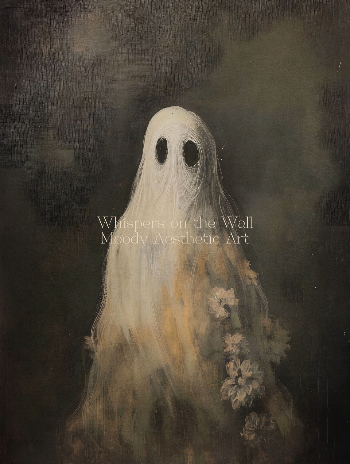 Cute Floral Ghost with Blooms Vintage Halloween Painting Poster - Image 5