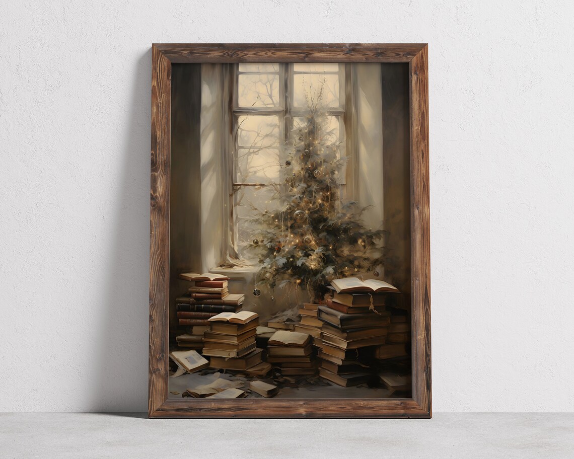 Winter Bookish Vintage Christmas Still Life Art Print