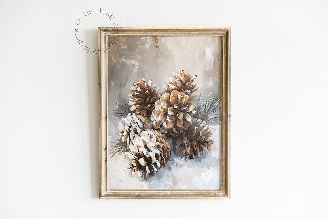 Snowy Pinecones Winter Still Life Vintage Oil Painting Poster - Image 6