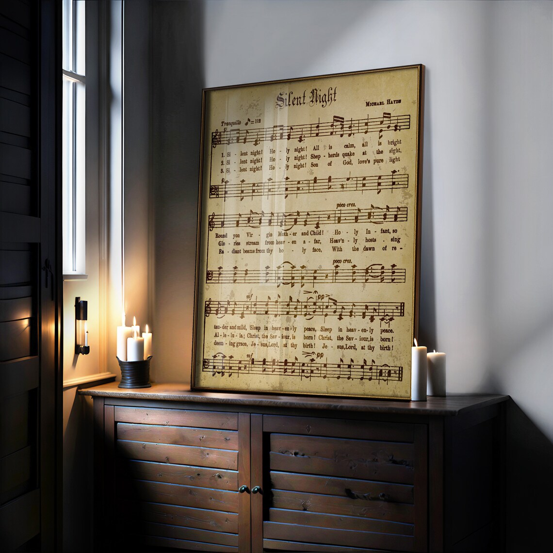 Vintage Silent Night Christmas Art Print, Holiday Decor - Image 2