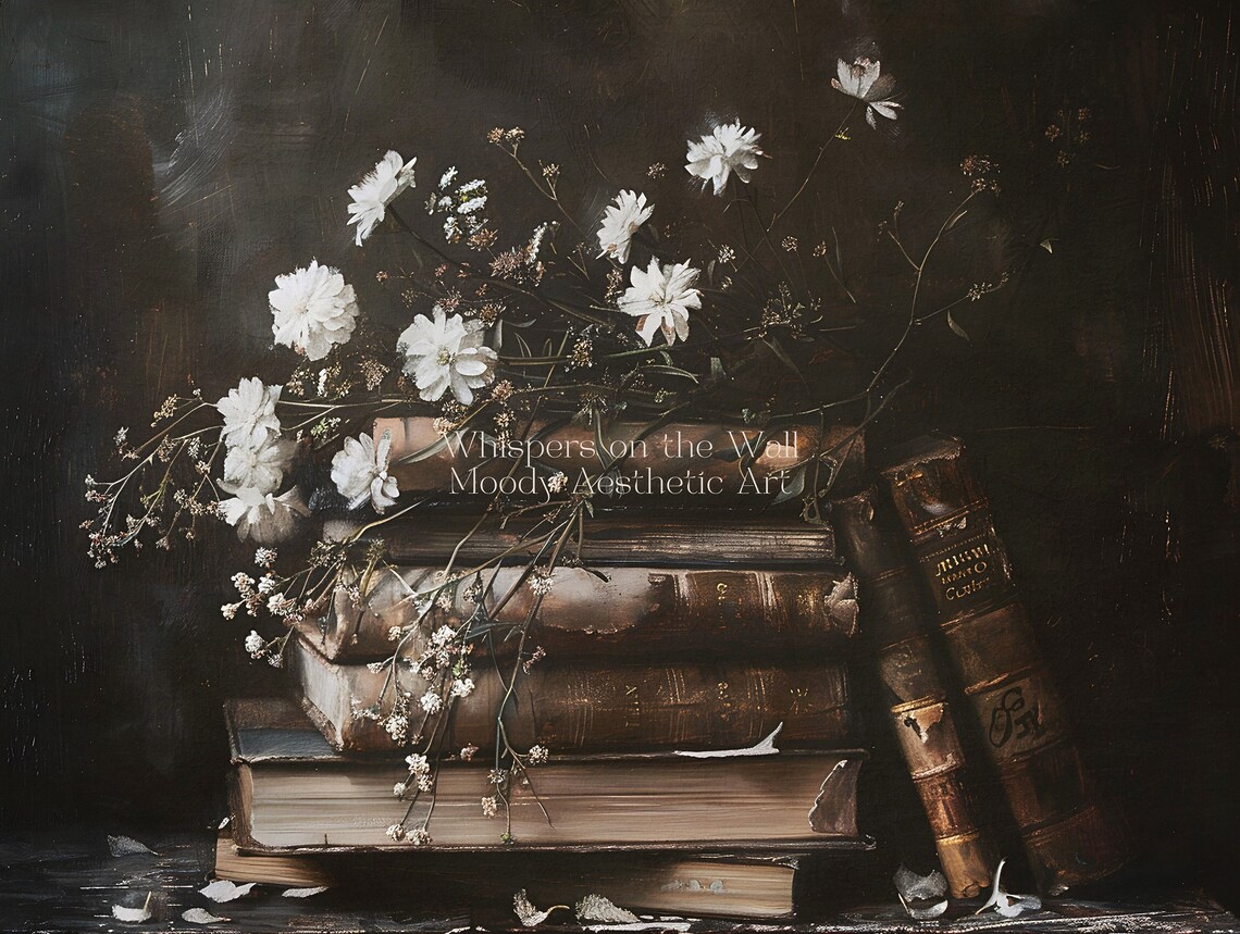 Rustic Book Stack Art Print, Moody Dark Academia - Image 5