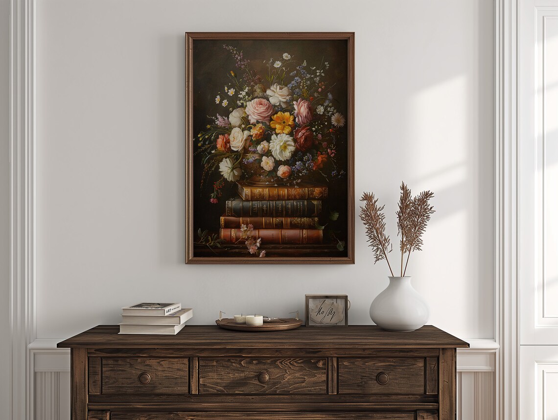 Floral Leather Bound Books Art Print, Dark Academia - Image 6