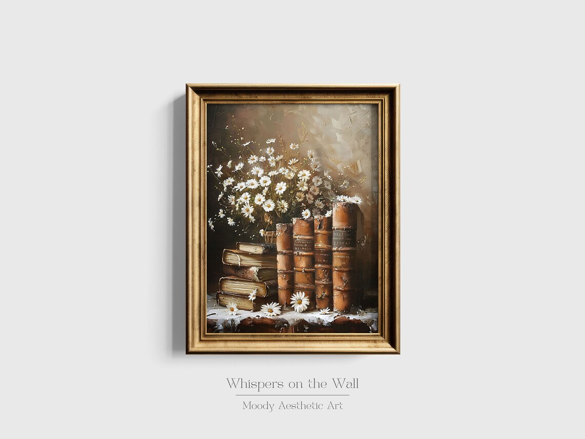 Daisy Leather Bound Books Art Print, Dark Academia Decor - Image 4