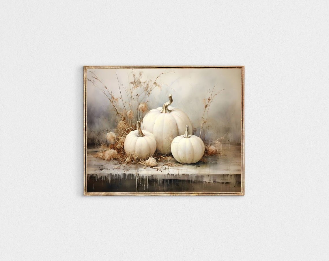 White Pumpkins Watercolor Fall Still Life Soft Autumn Wall Poster - Image 2