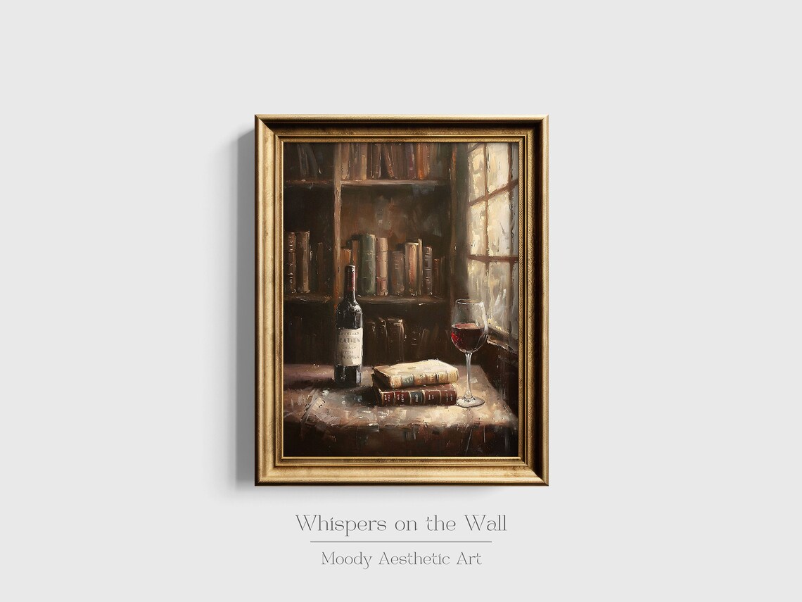 Wine And Books Vintage Kitchen Wall Art Print - Image 2