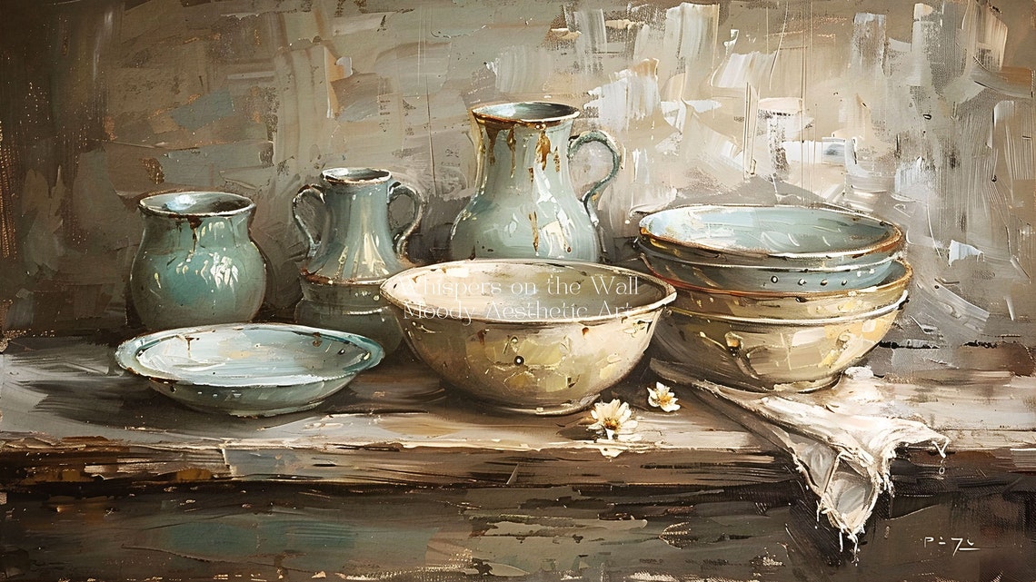 Rustic Kitchen Pottery Still Life Vintage Ceramic Bowl Painting Poster - Image 5