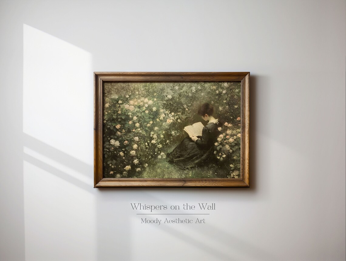 Reading In The Rose Garden Art Print, Victorian Decor - Image 3