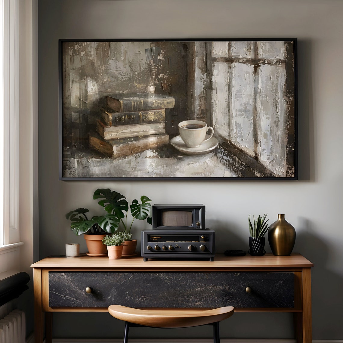 Books And Coffee Frame Tv Art Bookish Decor Light Academia Frame Tv Art Book Lover Gift Rustic Art - Image 6