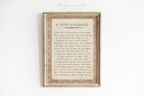 F Scott Fitzgerald For What It Is Worth Antique Damask Quote Poster