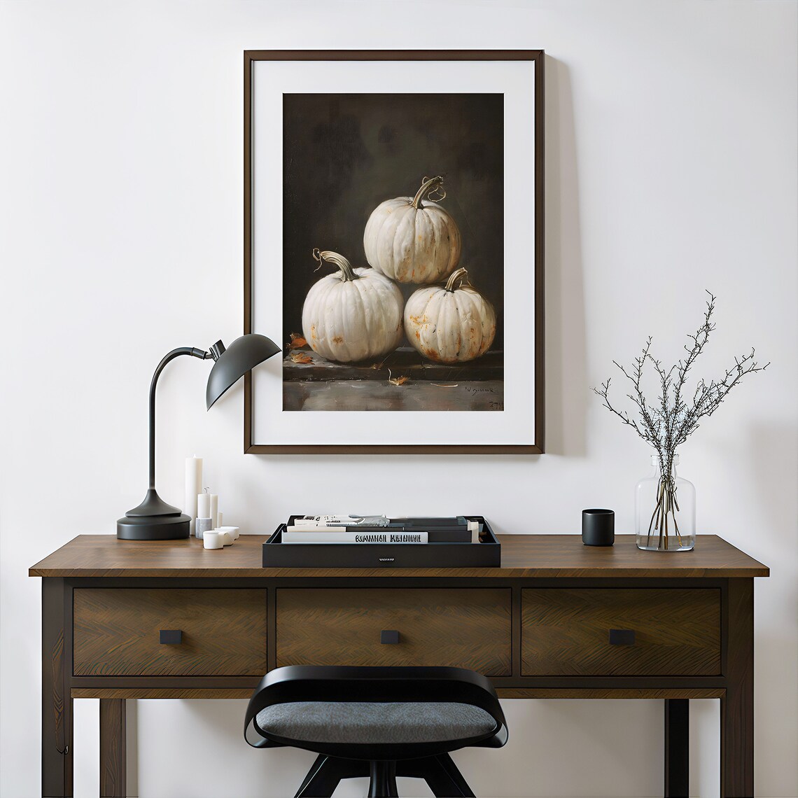 Pumpkin Wall Art, Neutral Autumn Oil Painting - Image 3