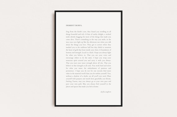 Taurus Zodiac Print Star Sign Quote Print Astrology Typography Print Prints Quotes Instant