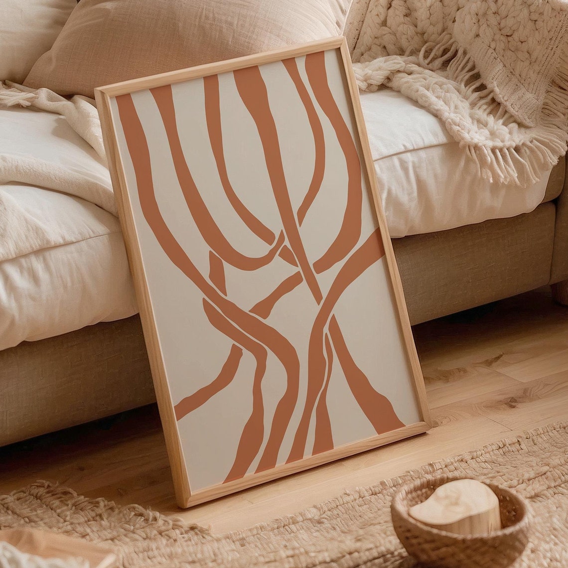 Terracotta Curved Lines Mid Century Modern Abstract Organic Art Print