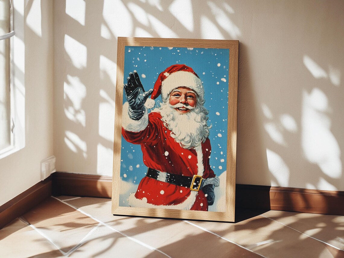 Portrait Of Santa Waving Framed Print Santa Painting Santa Art Santa Home Decor Christmas Wall Art Christmas - Image 3