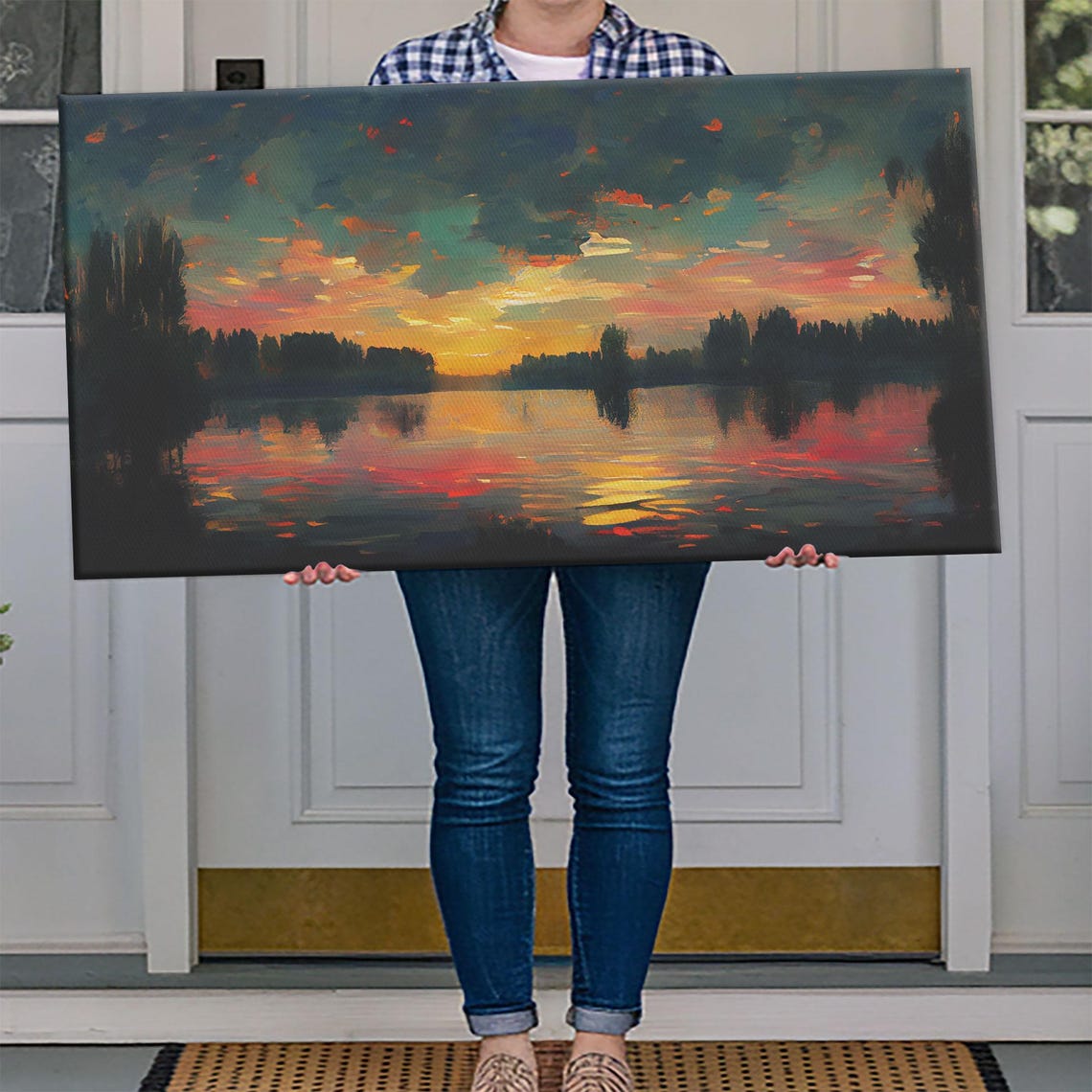 Sunset Over Lake Colorful Clouds Reflection Evening Sky Art Poster - Image 4