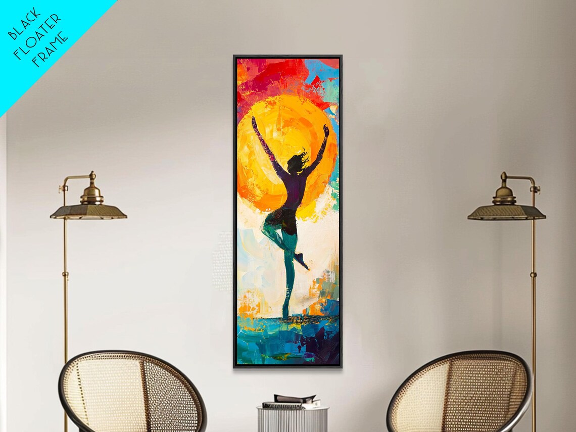 Dancer Silhouette Vibrant Sunset Orange Sun Boho Dance Coastal Vertical Poster - Image 2