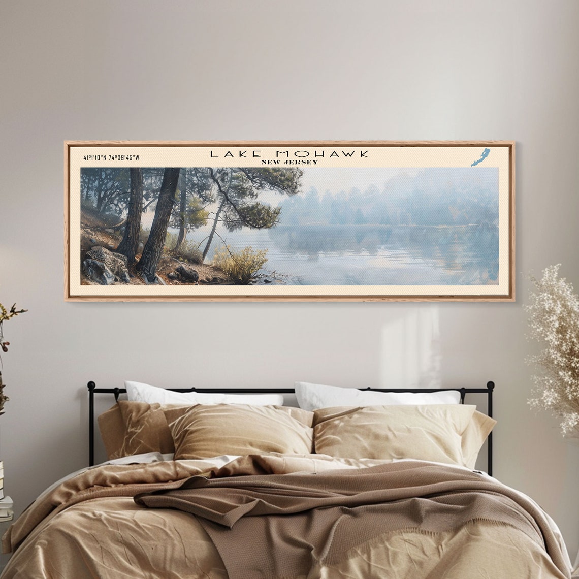 Lake Mohawk New Jersey Pine Framed Misty Shore Panoramic Travel Poster