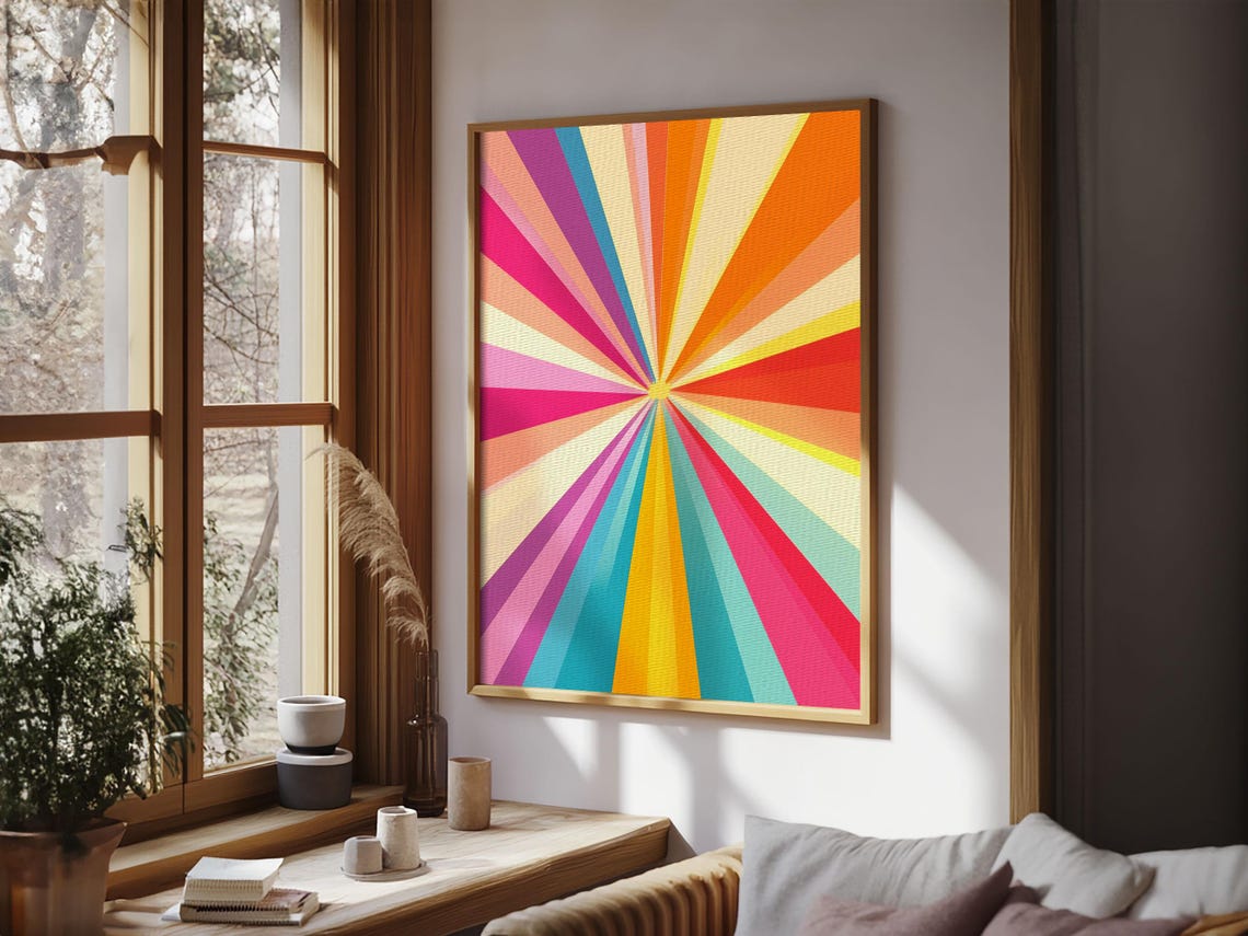 Colorful Sunburst Rays Pink Orange Teal Boho Geometric Wall Art Print - Image 4
