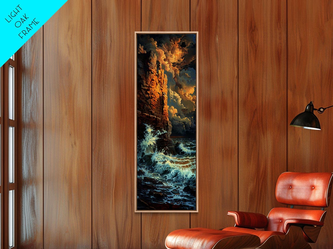 Majestic Coastal Cliff Crashing Waves Dramatic Cloudy Sky Poster - Image 6