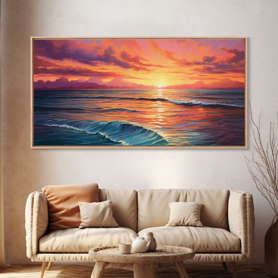 Ocean Sunset Waves Painting Vibrant Orange Purple Seascape Wall Poster - Image 4