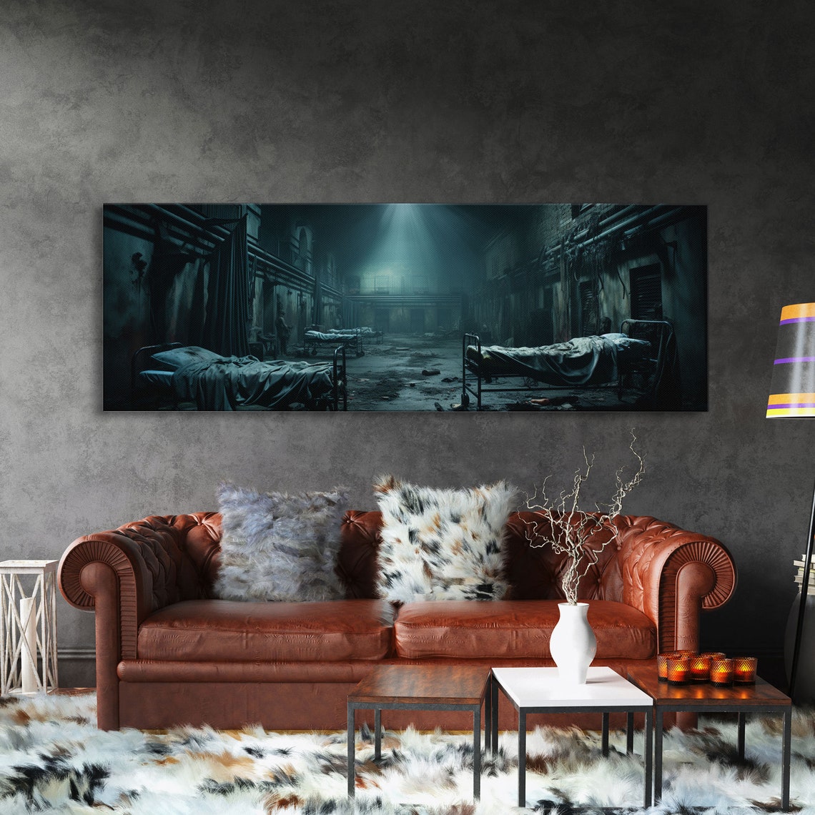 Abandoned Asylum Ward Eerie Hospital Beds Dark Spooky Horror Wall Art - Image 3