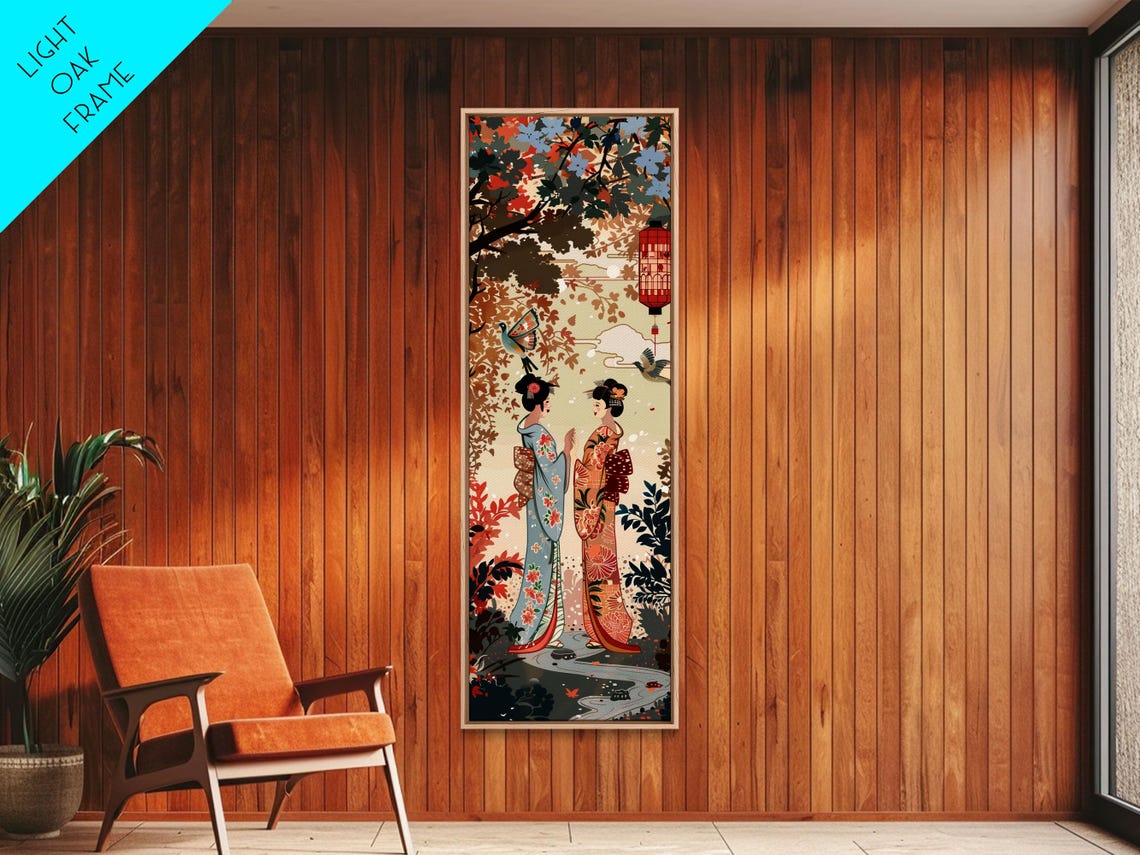 Japanese Geisha Kimono Women Autumn Maple Tree Lanterns Art Poster - Image 6