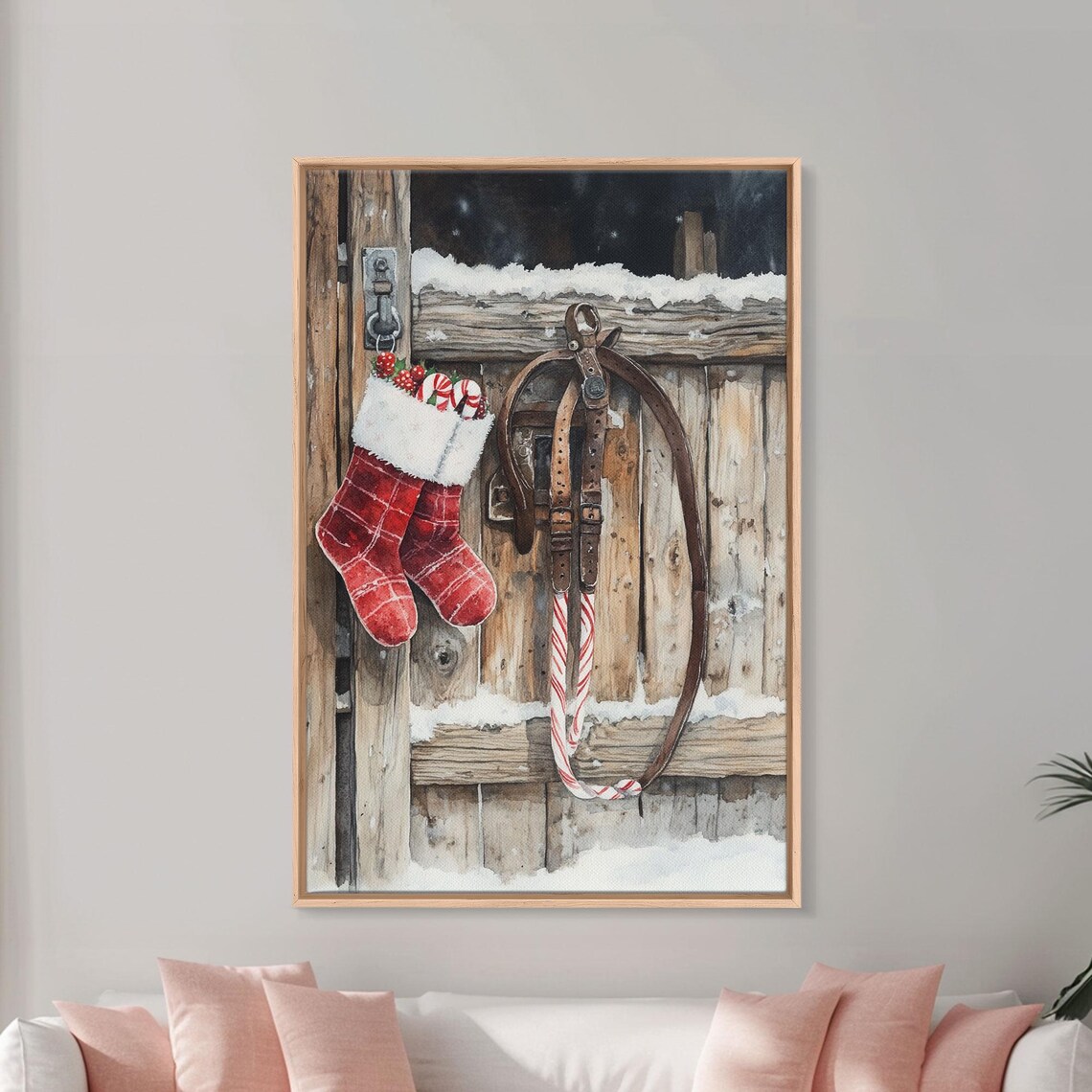Wild West Christmas Art Print, Cowboy Stirrups & Stockings - Image 3