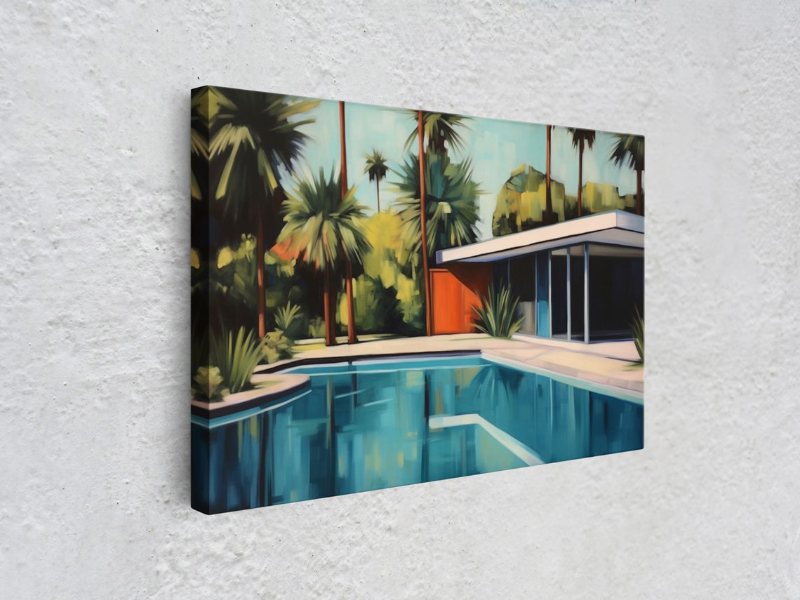 Tropical Pool House Mid Century Modern Retreat Palm Tree Art Poster - Image 3