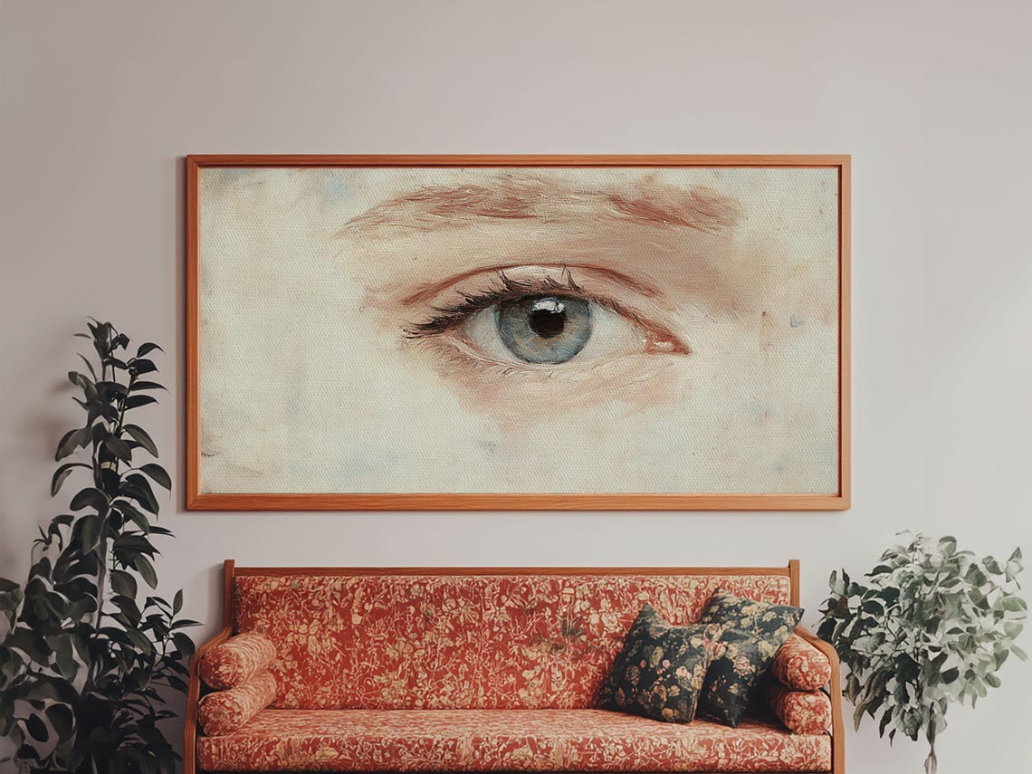 Blue Human Eye Closeup Study Soft Watercolor Whimsical Detail Wall Art - Image 3