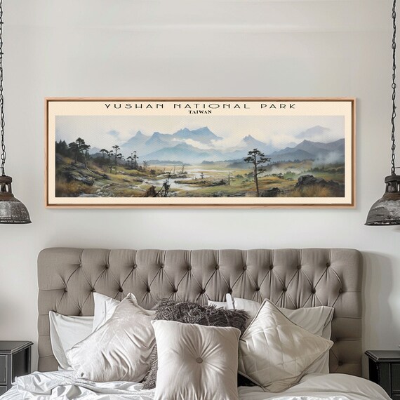 Yushan National Park Taiwan Misty Valley Pine Trees Panoramic Travel Poster