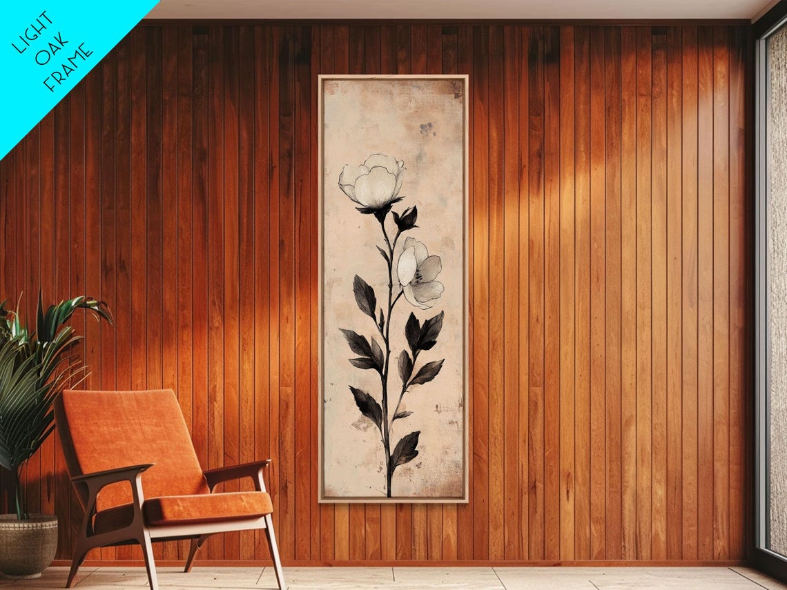 Sketch Of A Flower Print Wood Framed Wall Art Flower Painting Flower Decor Floral Botanical Wall Art Flower Print Narrow Art - Image 2