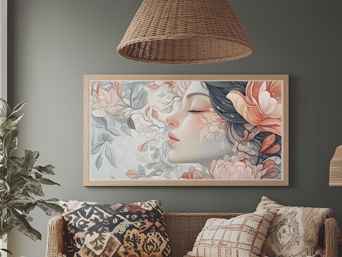 Dreamy Floral Goddess Profile Watercolor Feminine Bedroom Art Poster - Image 4