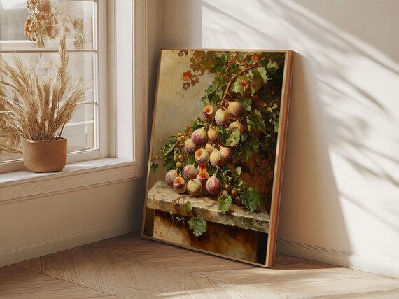 Fig Print On Fruit Wall Art Moody Fig Oil Painting Fig Painting Kitchen Food Wall Art Cottagecore Home Decor Still Life Art