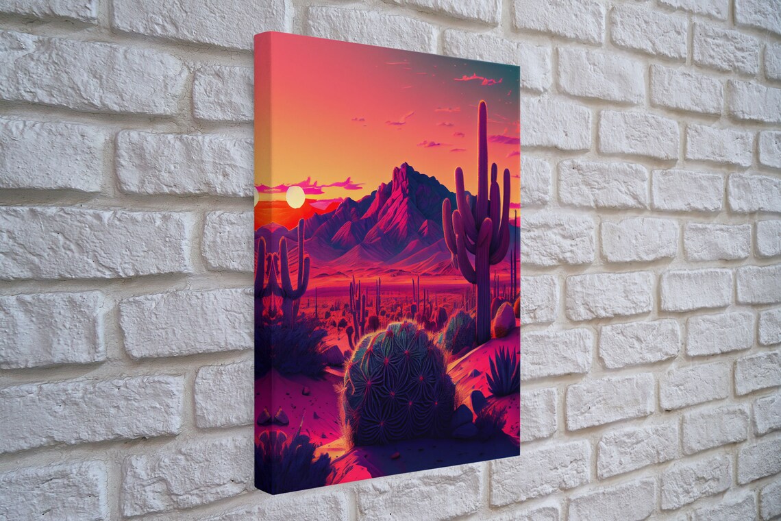Pastel Arizona Outrun Sunset Desert Cactus Print - Image 4