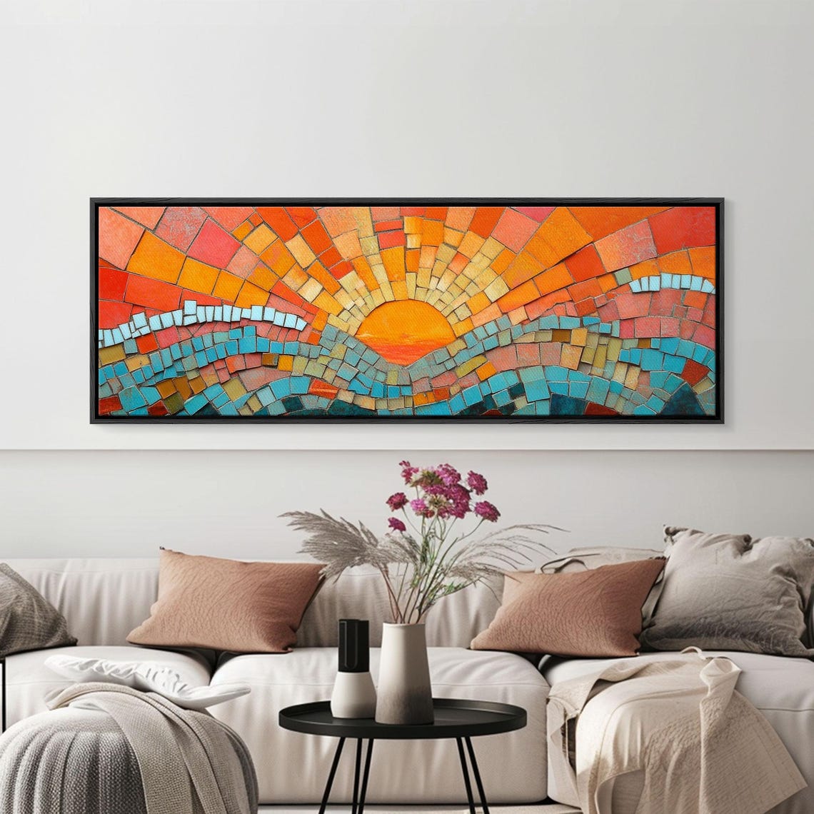Sunset Mosaic Tiles Print Retro Home Decor Mcm Style Wall Art Above Sofa Art Mosaic Artwork - Image 6