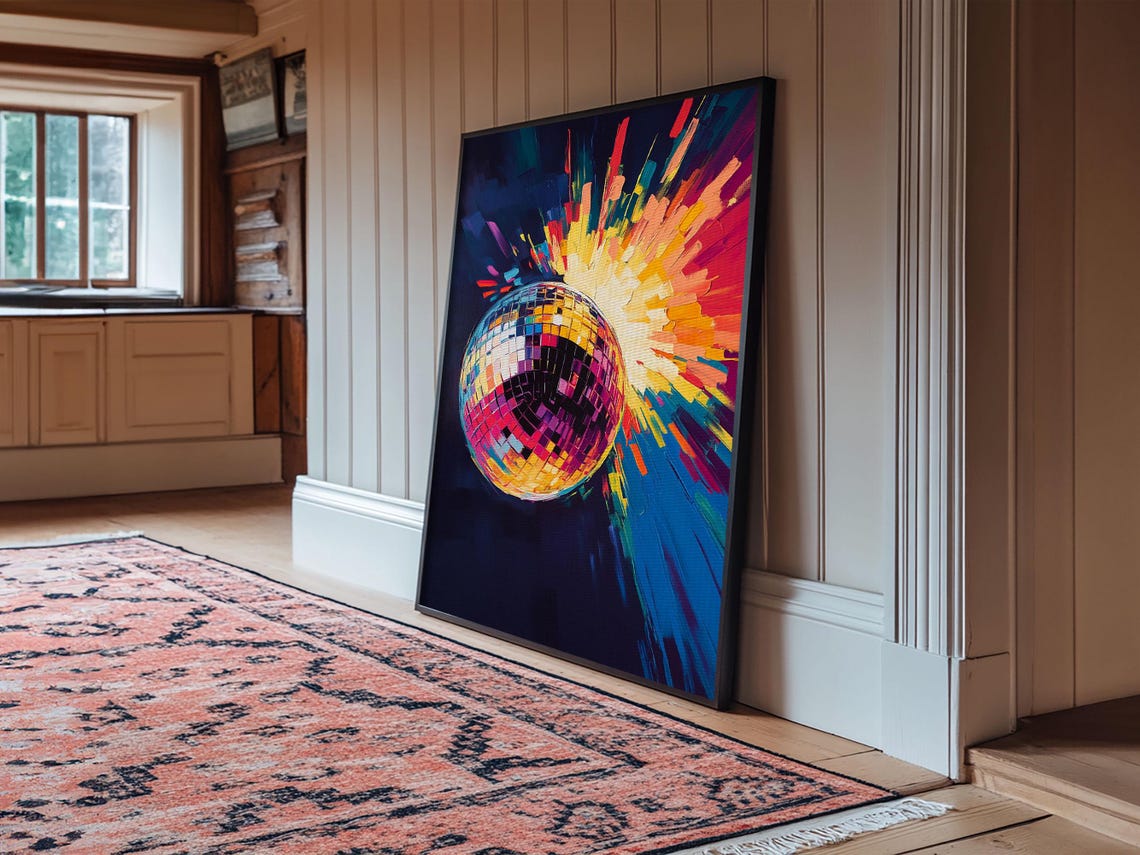 Exploding Disco Ball Neon Light Burst Colorful Dance Art Poster