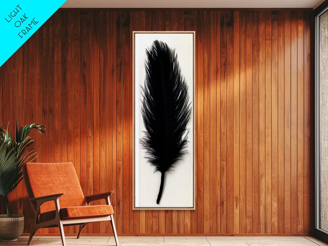 Single Black Feather On White Minimalist Modern Wall Art Poster - Image 2