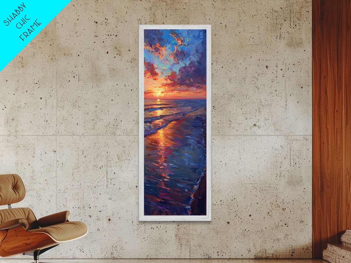 Vibrant Ocean Sunset Golden Reflection Waves Impasto Painting Poster