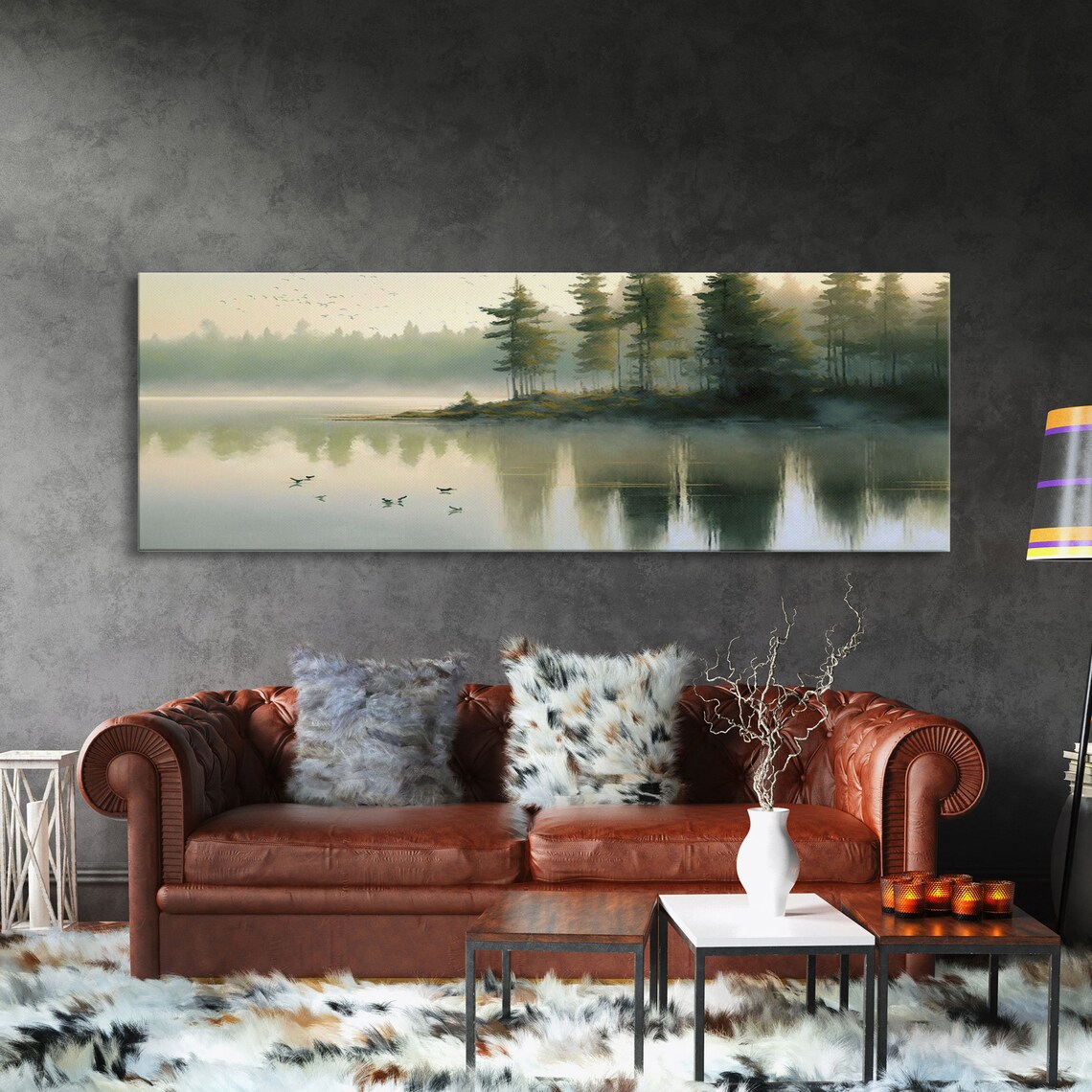 Pacific Nw Lake Forest Watercolor Foggy Pine Trees - Image 3