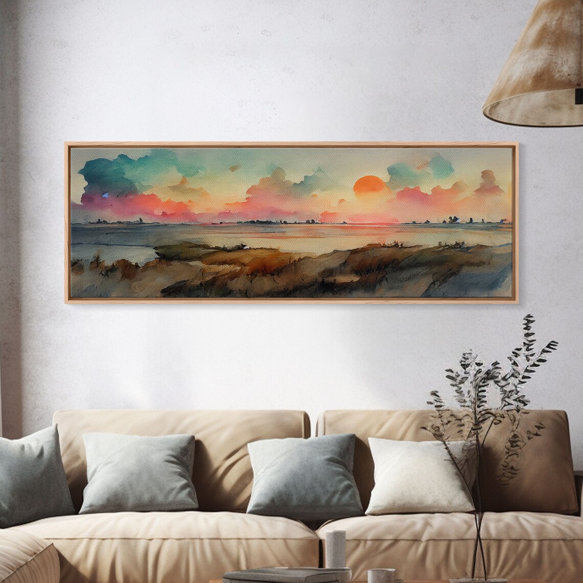 Watercolor Landscape Sunset, Hazy Smoky Sky Art Print - Image 4