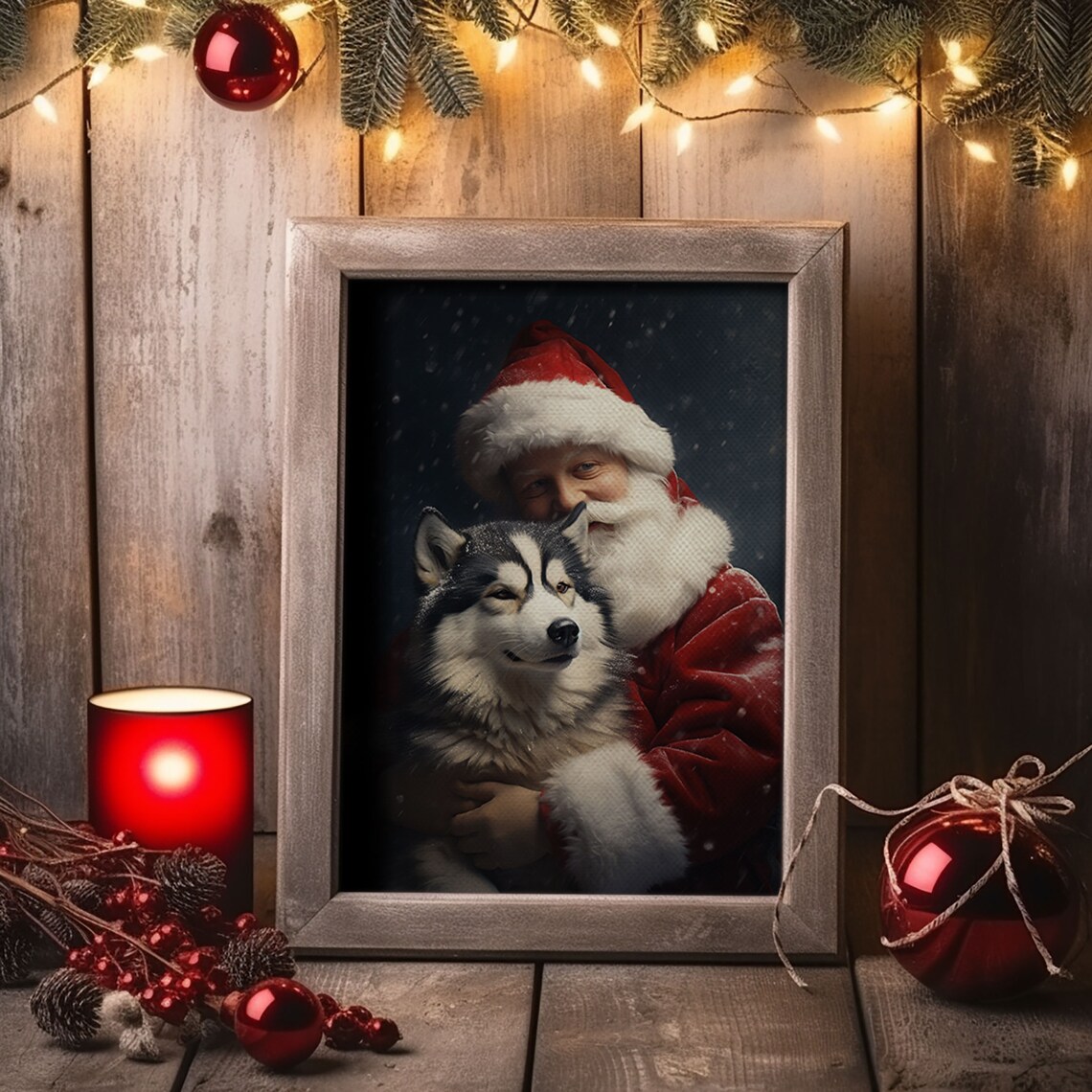 Santa Holding A Siberian Husky, Farmhouse Christmas Art - Image 6