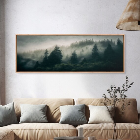 Misty Forest Watercolor Art Print, Farmhouse Decor